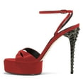 thumbnail image 3 of FSJ Women Open Toe Ankle Strap Platform Sandals Strappy Stiletto High Heels with Rivets Sexy Prom Themed Party Shoes Size 8.5 Red, 3 of 6