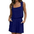 thumbnail image 1 of Womens 2 Piece Sets Two Piece Shorts Crop Tops Trendy Clothes - Sleeveless, Square Neck, Solid Color, Matching Set, 1 of 6