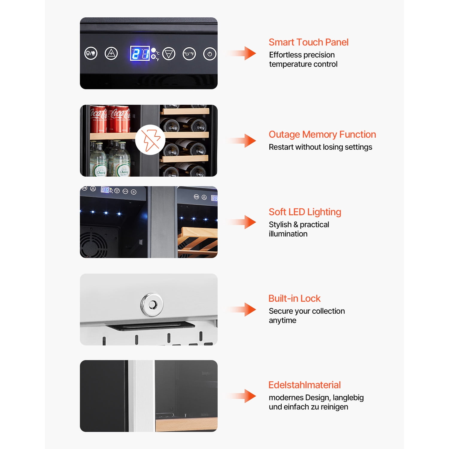 KFFKFF Wine and Drink Cooler, 24 inch Double Area Beverage Fridge, Integrated & Detachable Refrigerator with Transparent Doors, Modifiable Racks, Electronic Temp Regulation