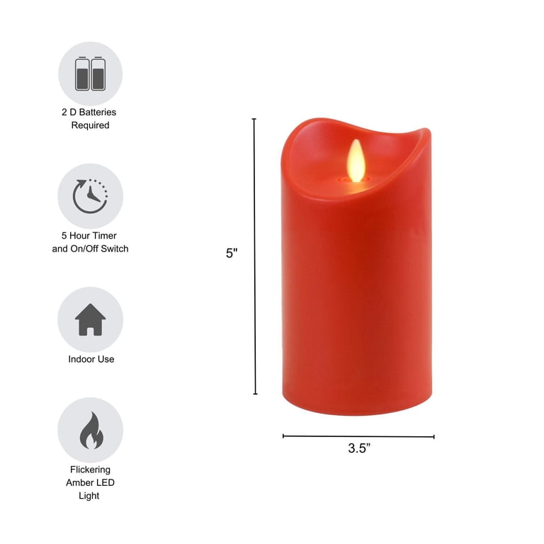 NAPA LIGHTLI Moving Flame Indoor Pillar Candle - 4x7 Inch, Flameless LED, Hand-Poured Wax, Timer Function