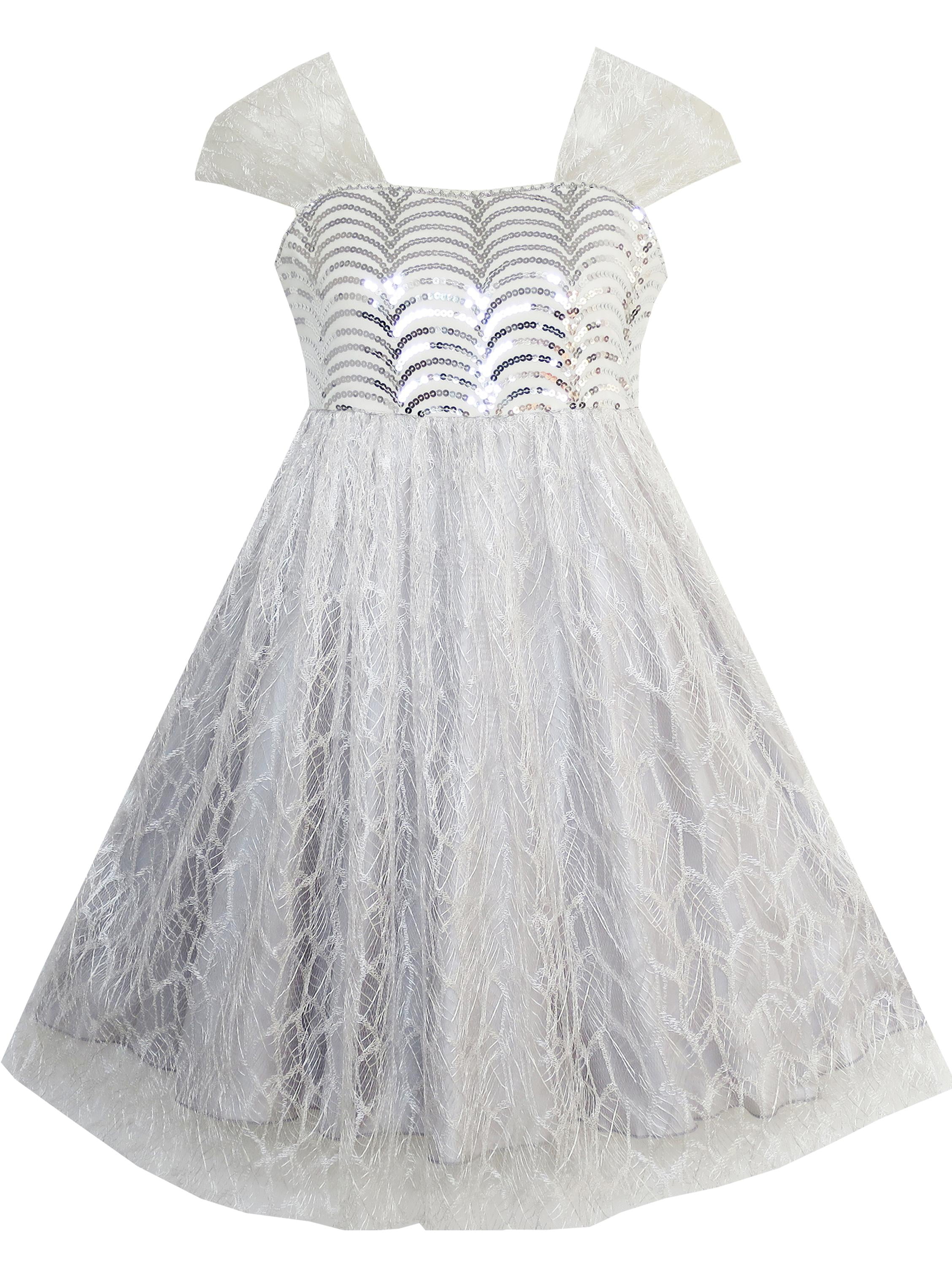 Girls Dress Sequin Mesh Party Wedding Tulle Silver Gray 12 Years ...