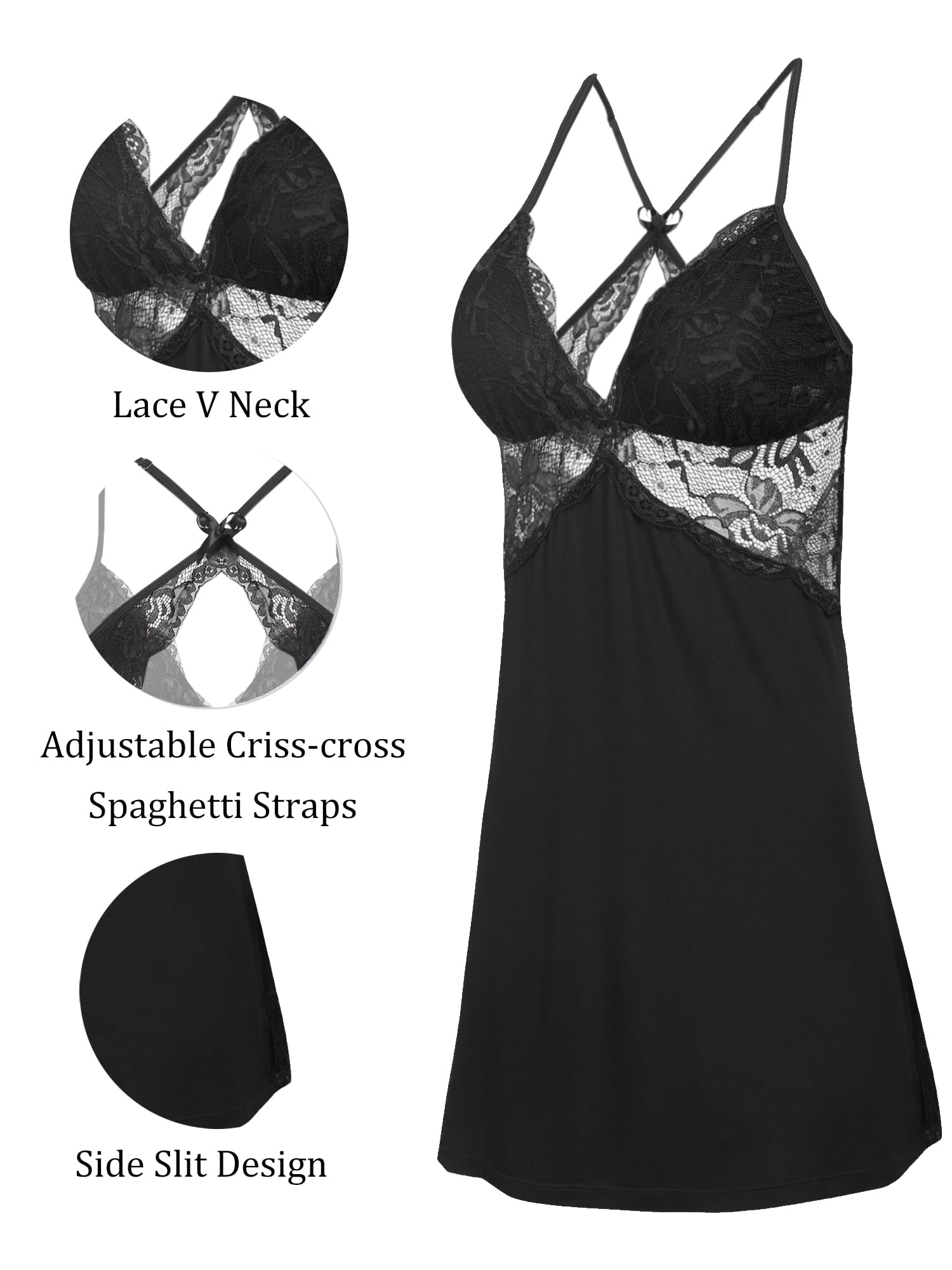 Avidlove Lingerie for Women Lace Chemise Sleepwear Lingerie Nightgown Black XX-Large