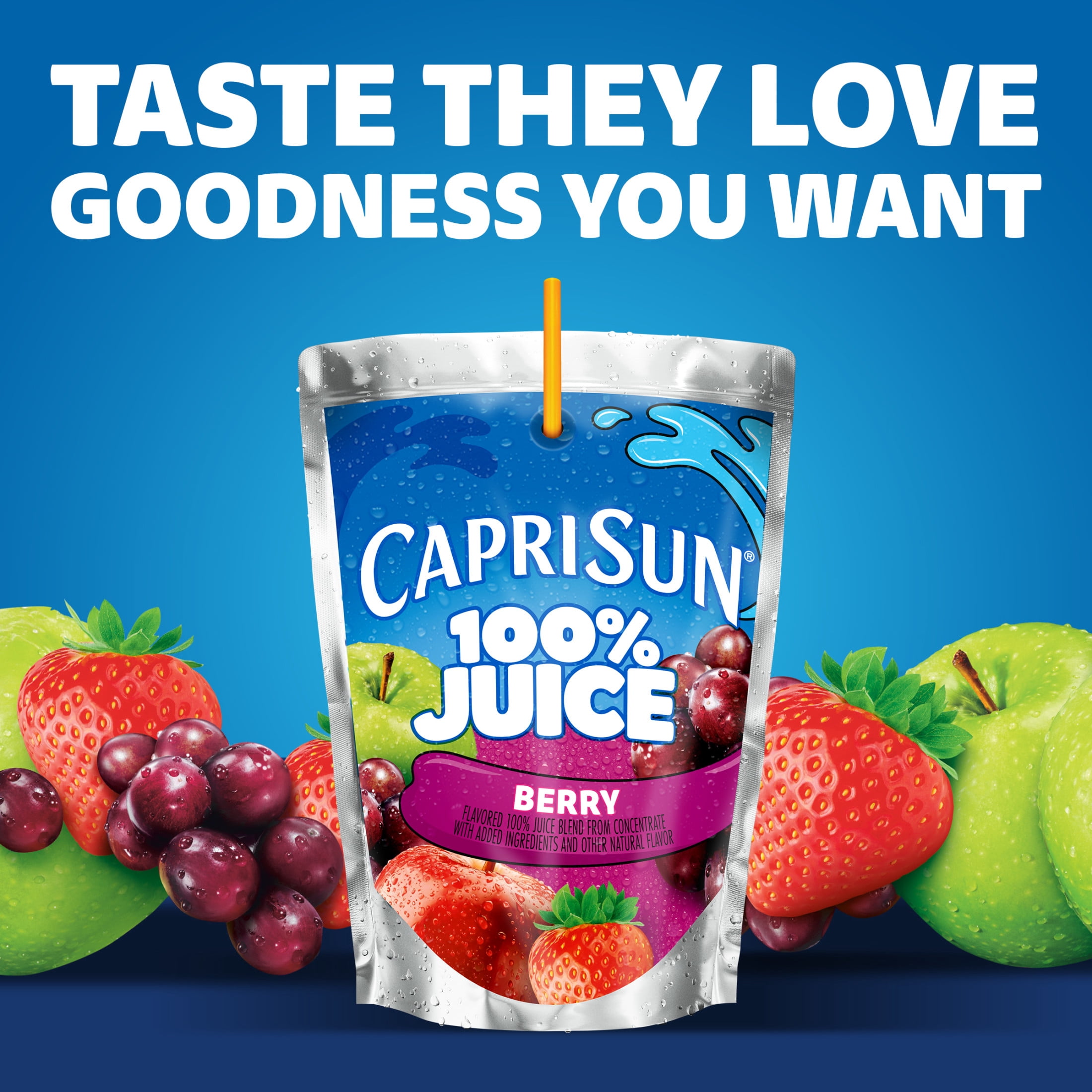 Capri Sun 100% Juice Blend from Concentrate Juice Boxes, 10 Pouches, for School Lunches and On-the-Go Hydration, Berry with Added Ingredients and Other Natural Flavor, All Natural Ingredients, 6 oz