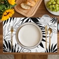 thumbnail image 4 of Black Leaves Placemats Set of 8, Abstract Modern Geometric Lines Simple Art Placemats for Dining Table, Place Mats for Kitchen Tabletop, Waterproof Wipeable Dining Table Mats Set, 4 of 9