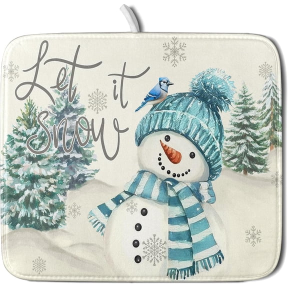 SM-XLHN 18"x24" Winter Blue Snowflakes Dish Drying Mat Christmas Snow Falling Nature Ice Dish Drainer Mats for Kitchen Microfiber Reversible Dish Drying Rack Pad for Countertop Tabletop Decor
