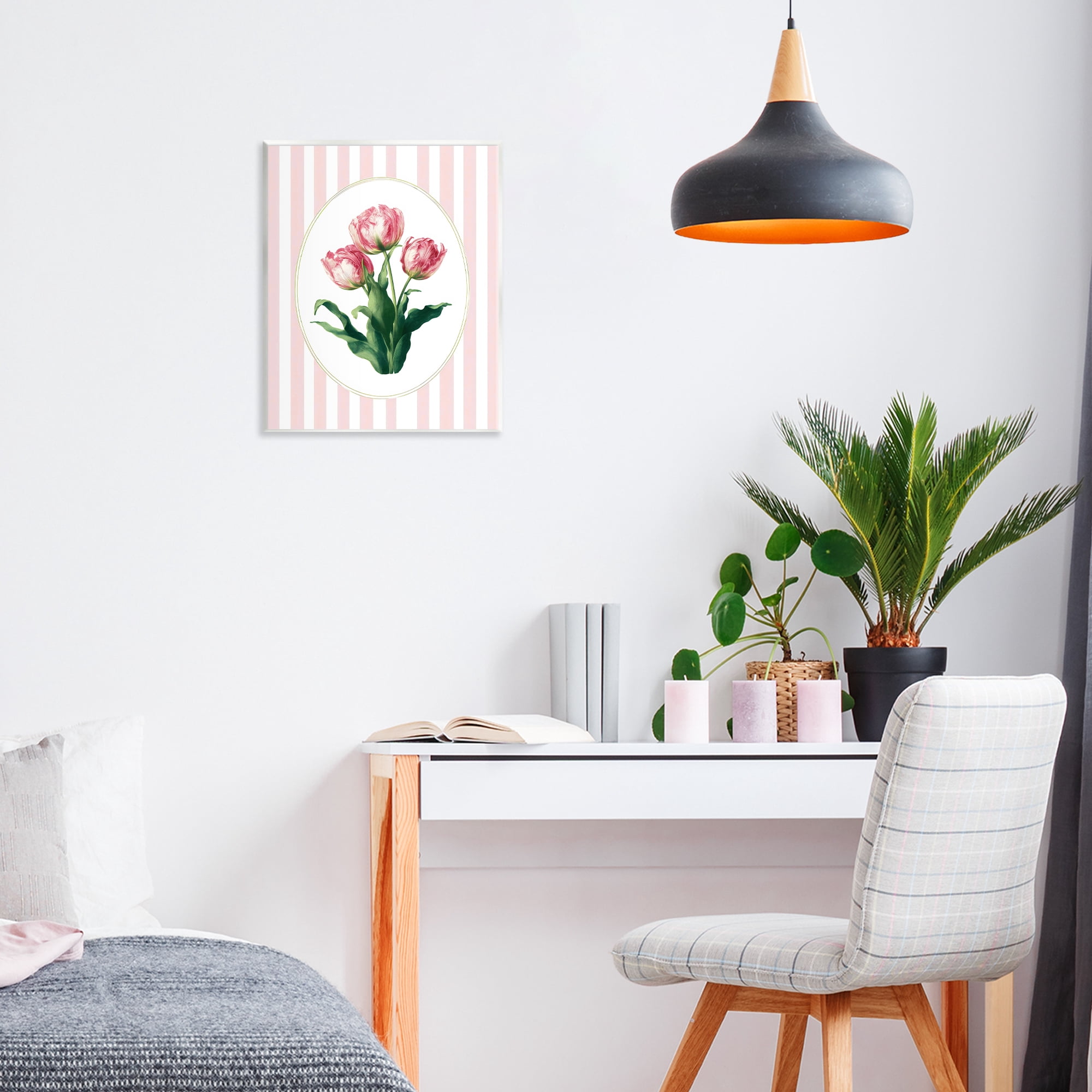 Stupell Industries Spring Tulips on Stripes Wall Plaque Art, design by Ink Drop Loft