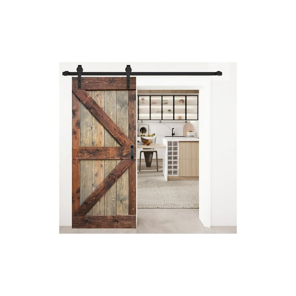 K Style 36in x 84in Finished Knotty Pine Wood Sliding Barn Door With Installation Hardware Kit