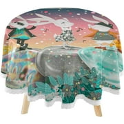 SKYSONIC Happy Easter Rabbit Round Tablecloth 60inch Indoor Wrinkle Free, Unique Crystal Eggs Circular Lace Table Cover Washable for Kitchen Party BBQ Dining Decor
