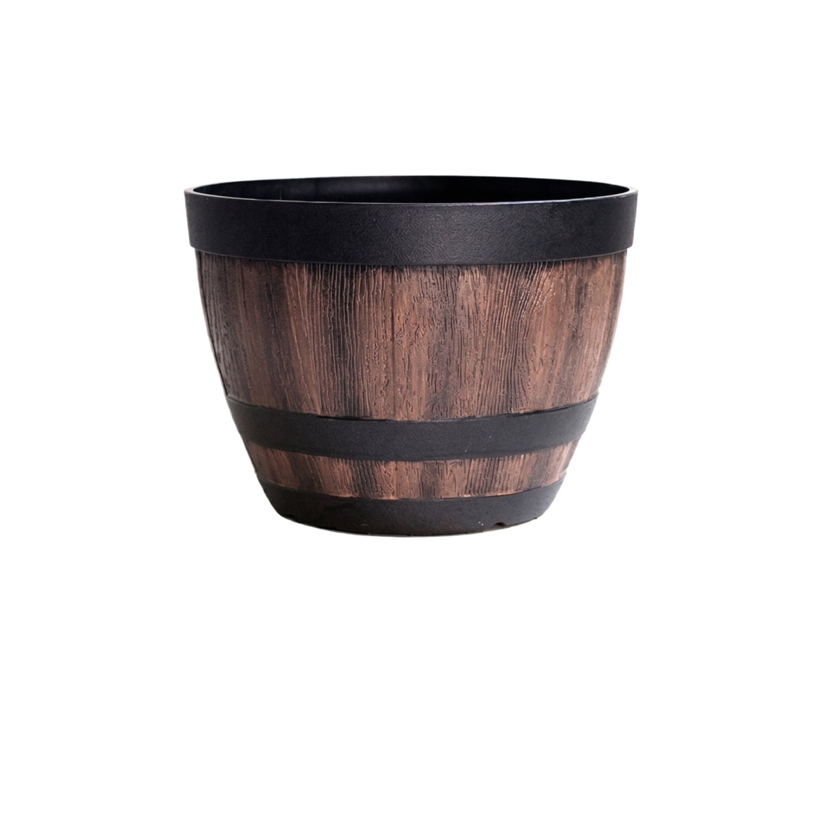 Large Whiskey Barrel Planter Brown Plastic Outdoor Herb Garden Planter Container Gardening Balcony Patio 1 Pc