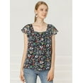 thumbnail image 2 of Allegra K Blusa En Capas Manga Corta De Volantes De Gasa Con Cuello Cuadrado Para Mujer Azul marino S, 2 of 6