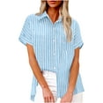 thumbnail image 2 of Wiyuqeen Striped Button Down Shirts Women Short Sleeve Collar Cotton Linen T-Shirts Oversized Casual Dressy Blouses with Pockets, 2 of 7