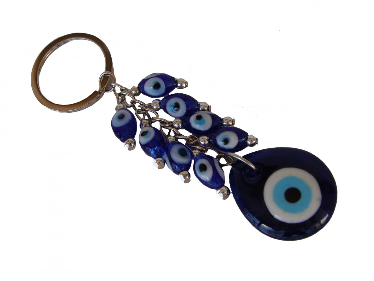 Blue Evil Eye Symbol Black Leather Keyring luck protection NEW BNIB 