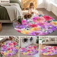 thumbnail image 5 of Round Area Rug 5 Ft, Purple Pink Floral Washable Non-Slip Circle Carpet for Living Room/Bedroom, Spring Pastoral Daisy Low-Profile Runner Mats Collection Rugs for Indoor, 5 of 8