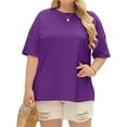 thumbnail image 3 of Summer Plus Size Women Solid Color Casual T-shirt Short Sleeve Crew Neck Tops, 3 of 5