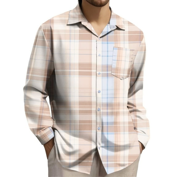 VgaVtl Collared Shirts for Men Long Sleeve Plaid Tops for Men Office Big and Tall Loose Button up Leisure Shirts,6XL