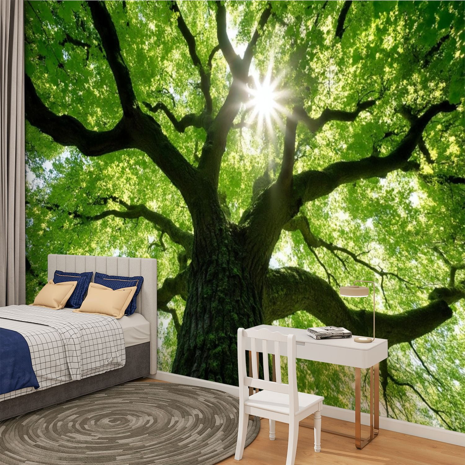 Peel and Stick Wallpaper Green Forest Decorative Large Tree Bedroom Bathroom Wall Mural Modern Art Wall Mural Decor Self Adhesive and Removable 100in x 144in