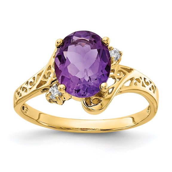 Auriga 14k Yellow Gold 9x7mm Oval Amethyst A Diamond Men's Ring Size- 6