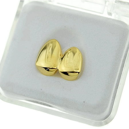 14k Gold Plated Double Two Tooth Grillz Left Side 2-Tooth Caps Slugs Hip Hop