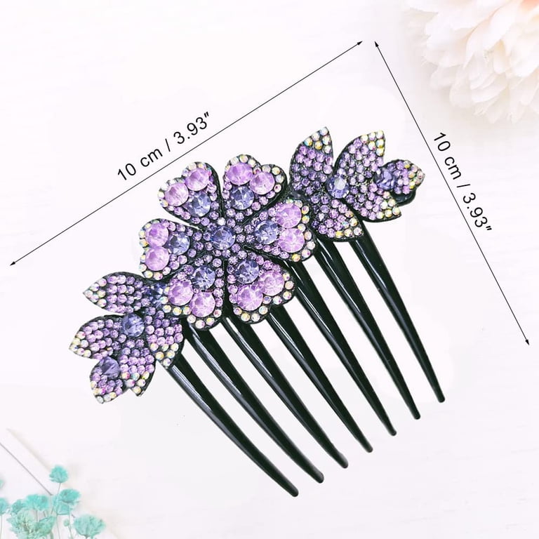 2 Pcs Vintage Flower Hair Side Combs Clip Rhinestone Hair  display picture 1