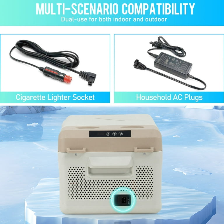 fridge that plugs into cigarette lighter 16.8QT Mini Fridge, Syngar Electric Cooler with 2 Plugs for Bedroom, Dorm &  RV Use, Portable Car Refrigerator for Camping, 60W, 24V/110V, Ultra-Quiet,  White