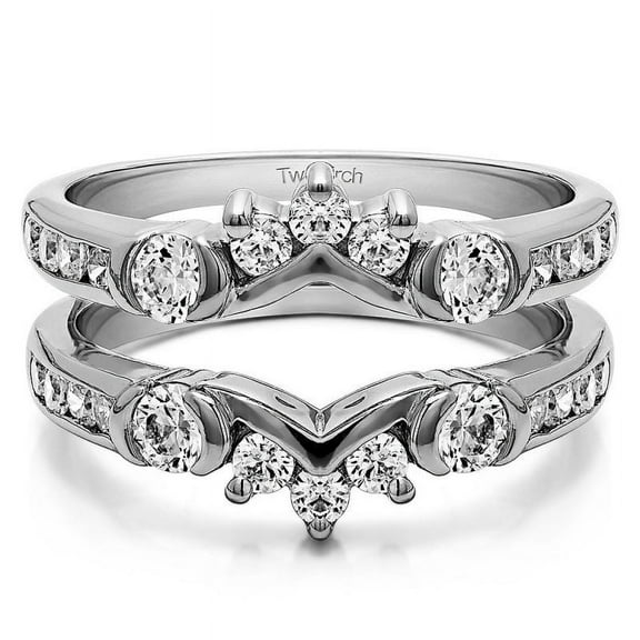 TwoBirch 1.01 Ct. Half Halo Prong and Channel Set Ring Guard in Sterling Silver with Cubic Zirconia (Size 7)
