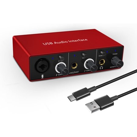USB Audio Interface with Mic Preamplifier 48V Phantom Power 24 Bit 96kHz XLR Audio Interface Computer Recording Audio Interface