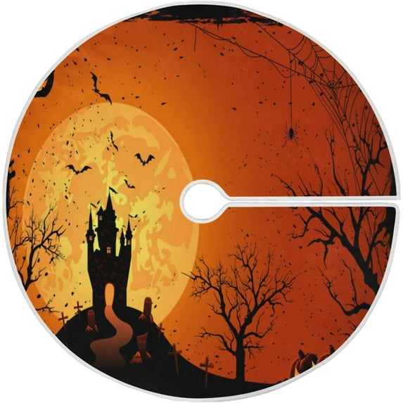 FMSHPON Halloween Night Xmas Christmas Tree Skirt Stand Mat for Holiday Party Decoration Indoor Outdoor 36 inches