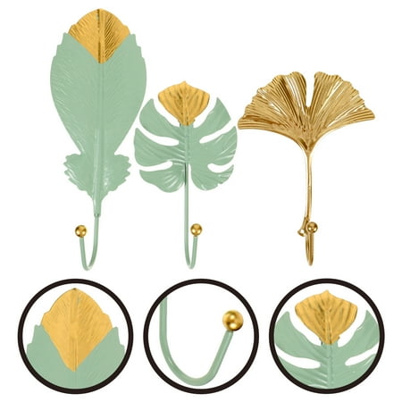 GOOHOCHY Luxurious Ginkgo Leaf Shaped Hooks Set of 3 for Household Use Solid Iron Construction Assorted Color