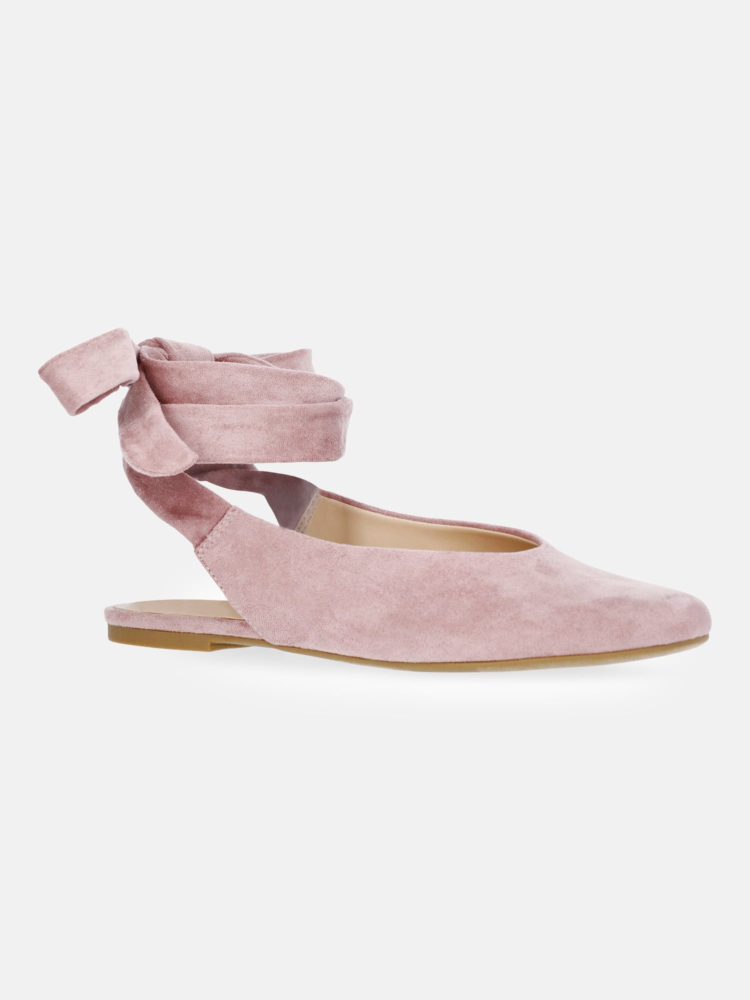 Scoop Women's Faux Suede Ankle Wrap Ballet Flats