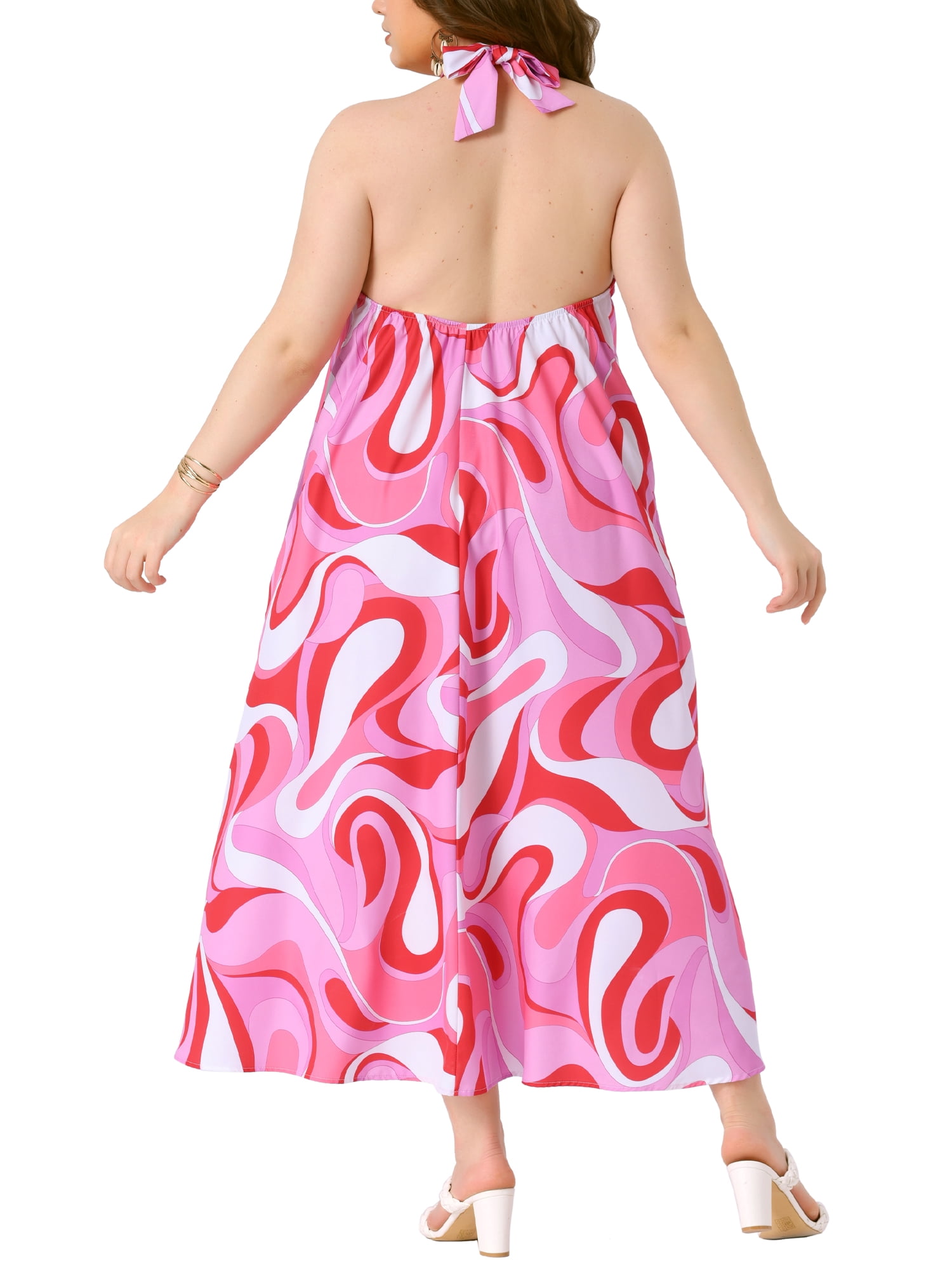 DARING DIVA Plus Size Long Maxi Halter Sleeveless Boho Dress 3X Red Pink