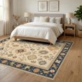 thumbnail image 3 of ODIKA 6'x9' Washable Area Rug Easy Care, Non-Shedding, Navy Beige Floral and Geometric Garden Design Elegant Botanical Motifs with Symmetrical for Queen Size Bedroom Under Bed Master Suite, 3 of 7