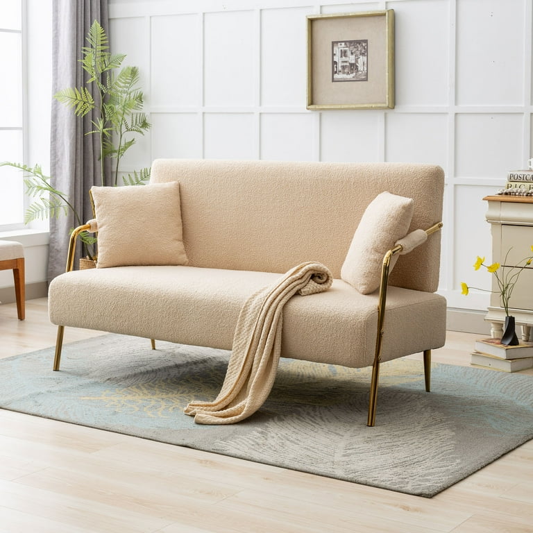Miniyam 60 Loveseat Sofa Small Modern 2-Seat Couch Gold Leg