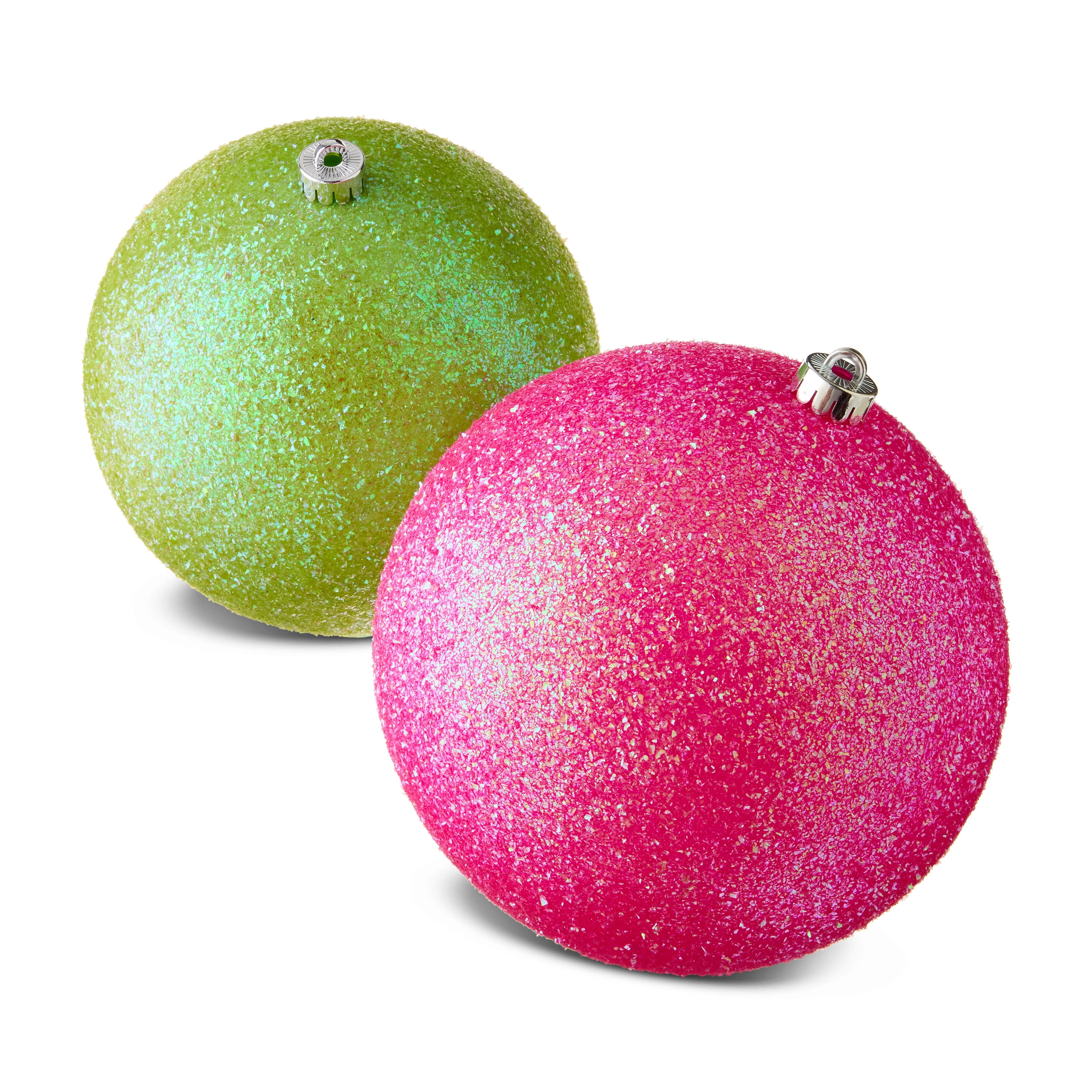 2-Count Pink and Lime Green Glitter Jumbo Shatterproof Ball Christmas Ornaments, 8 in, by Holiday Time