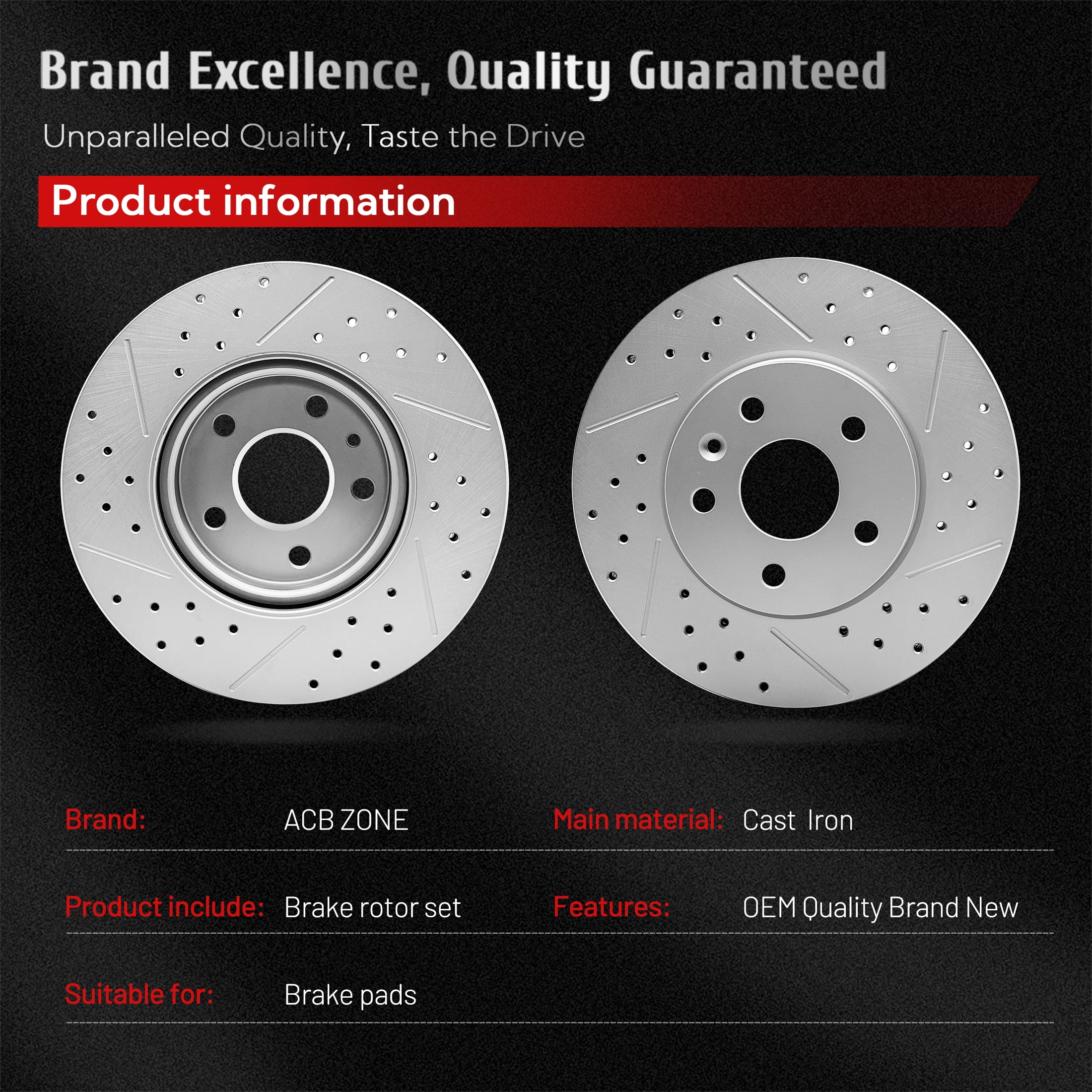 ACB ZONE Front Brake Rotors Set for Dodge Journey 2012-2020 Chrysler Town & Country Ram, Drilled & Slotted Disc Rotors Kit (53068LR)