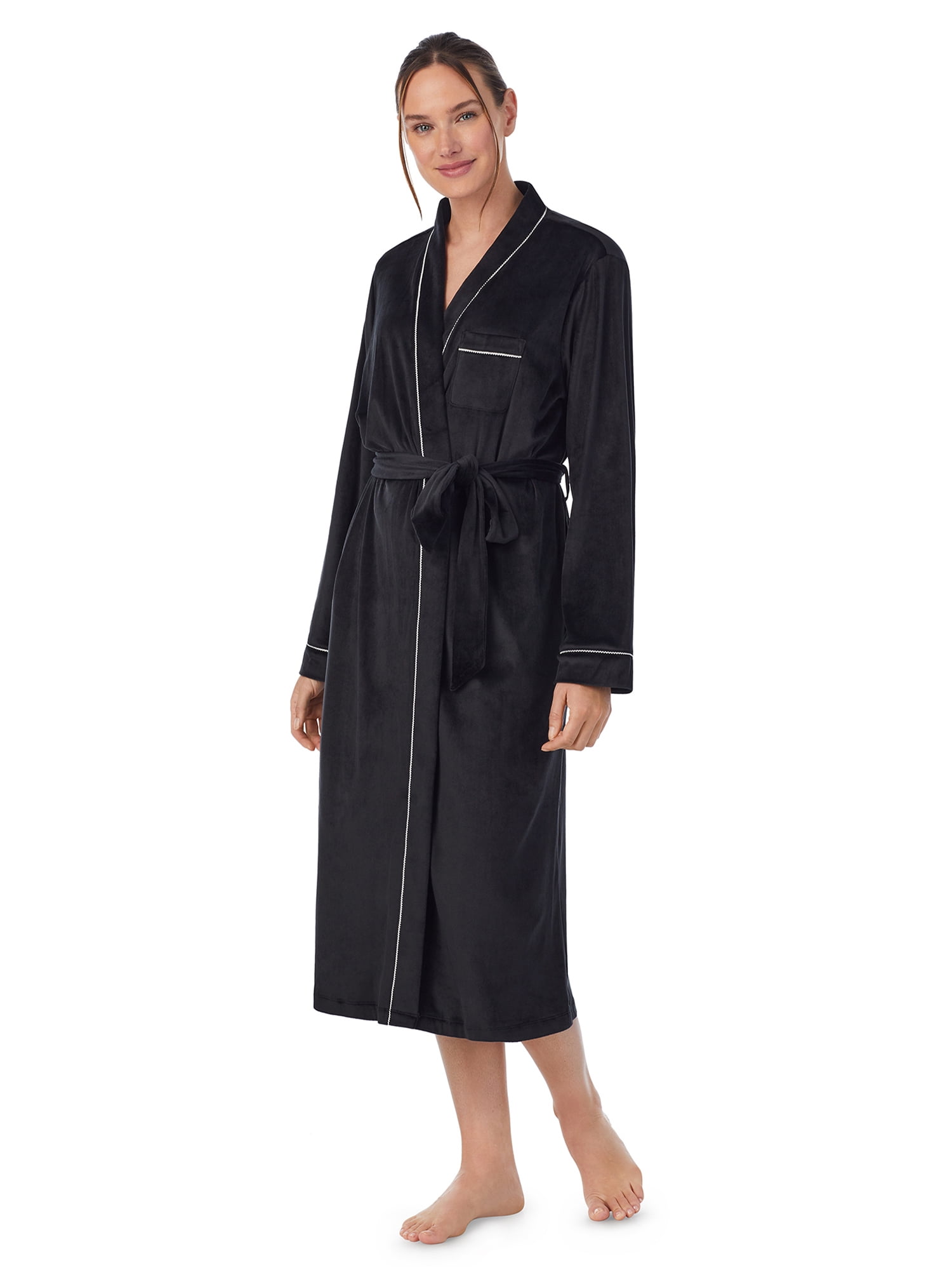 Aria Women's Stretch Velour Long Sleeve Wrap Sleepwear Robe with Pockets, Sizes XS-5X