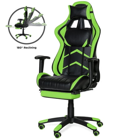 Best Choice Products Ergonomic High Back Executive Office Computer Racing Gaming Chair with 360-Degree Swivel, 180-Degree Reclining, Footrest, Adjustable Armrests, Headrest, Lumbar Support, (Best Choice Products Racing Leather Gaming Office Chair Review)
