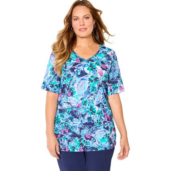 Catherines Women's Plus Size Petite Suprema Short Sleeve V-Neck Tee