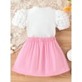 thumbnail image 5 of FEORJGP Little Girls Summer Outfits 6M 1T 2T 3T 4T Toddler Infant Round Neck T-shirt Puff Sleeve Shirt Ribbed Tops + Elastic Waist 3D Bow Mini Skirt Set Kids Fashion Casual Cute Clothes, 5 of 9