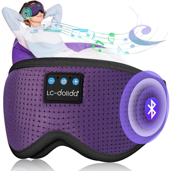 LC-dolida Bluetooth Sleep Mask Headphones, 3-in-1 3D Contoured Sleeping Eye Mask with Wireless Headphones, 13H Playtime Breathable Sleep Headphones for Side Sleepers Travel Nap Meditation Men Women
