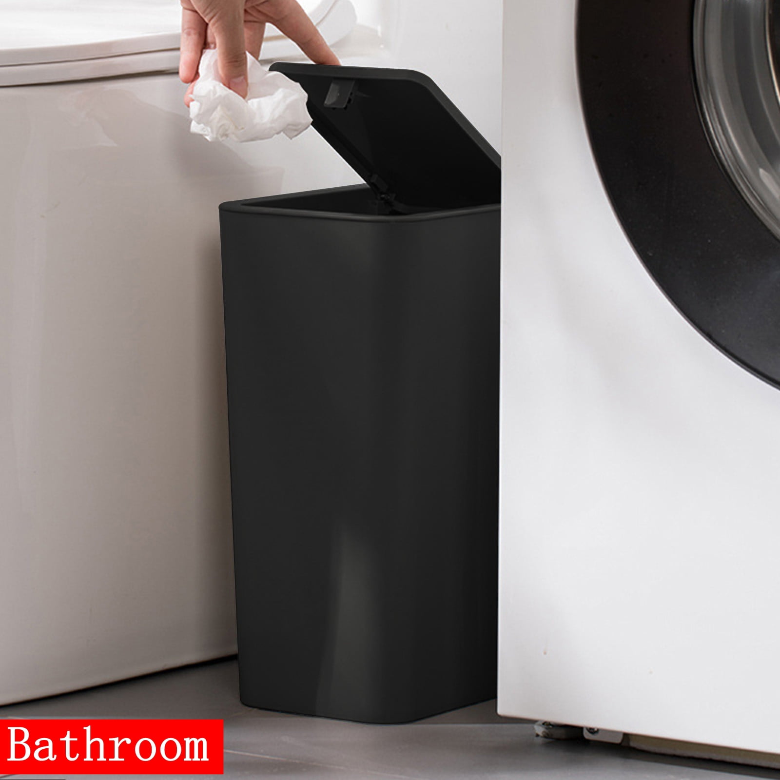 Bxaolu 3.0 Gallon Small Trash Can with Lid, Bathroom Garbage Can with Pop-Up Lid, Waste Basket for Bathroom, Kitchen, Bedroom, Powder Room, Craft Room, Office, College (Black)