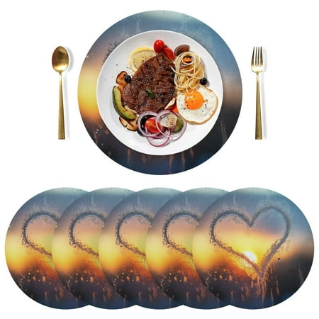 

Round Placemats Plate Mats 15 Inch Non-Slip Heat Resistant Washable PVC Set Table Decoration for Kitchen Dining Heart on The Window