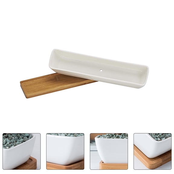 Phenofice Rectangular Succulent Flowerpot White 1Set 11X2.4X1.8In