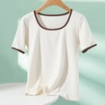 thumbnail image 2 of cfhntfmh Sleep Tops for Women Sleepwear Scoop Neck Comfy Short Sleeve T-Shirts Color Block Lounge Pajama Shirts, 2 of 7