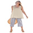 thumbnail image 1 of CHOK Women‘s Plus Size Button-Front Linen Tank - 22/24  Natural Khaki Stripe, 1 of 5