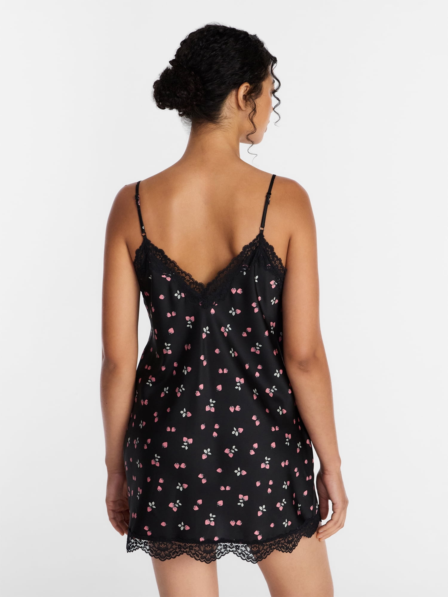 Joyspun Women's Lace Trim Stretch Satin Chemise, Sizes S-3X