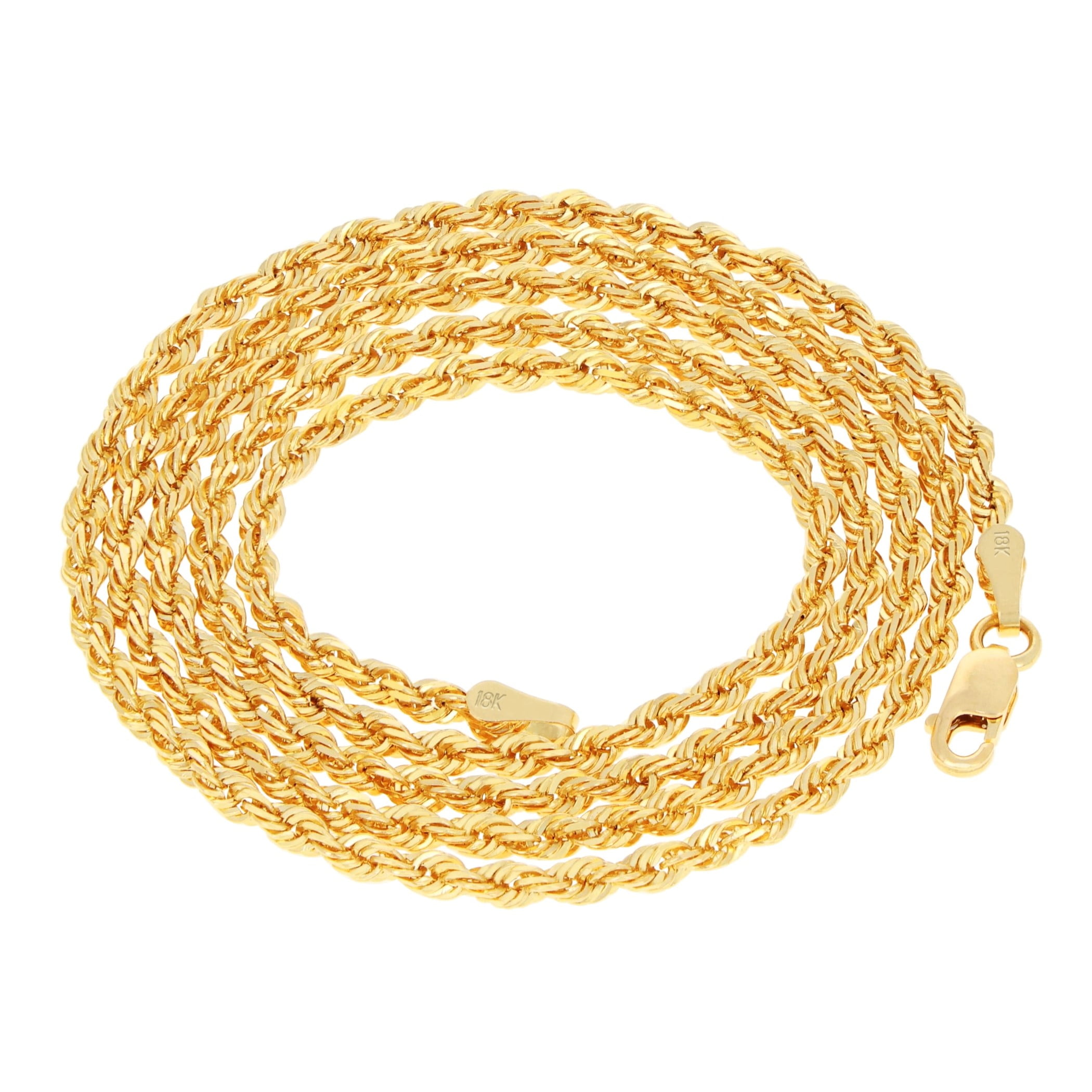 Nuragold 18k Real Yellow Gold 2.5mm Rope Chain Diamond Cut Necklace (16"-26") Italian Jewelry for Men & Women