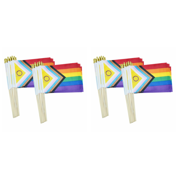 100 Pack Intersex Progress Gay Pride Stick Flag Small Mini Rainbow Hand Held LGBTQ Flags,5x8 Inch,100x small Rainbow stick flags,Photo Color