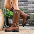 thumbnail image 5 of Knee High Boots for Women Buckle Low Block Heel with Side Zipper Round Toe Winter Fashion Warm Casual Shoes Brown 9, 5 of 8