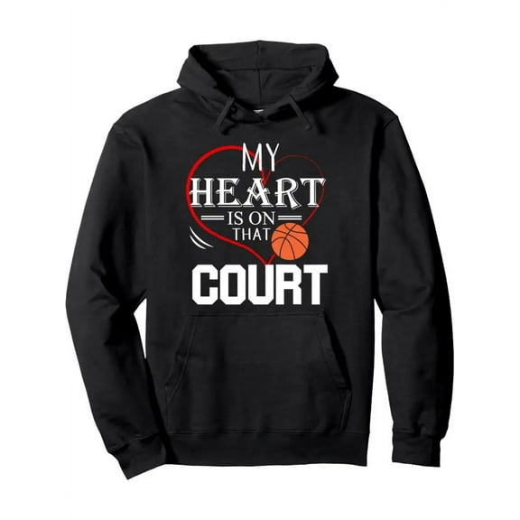 Ultra Soft, Breathable Four Seasons Casual Hooded Sweatshirt, My Heart is on that Court Basketball, Trendy Cotton Crew Neck Street Style Sweatshirt for Daily Wear, Casual Outings