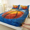 thumbnail image 3 of Manfei Kids Cartoon Basketball Twin Sheet Sets, Oil Printing Art Twin Fitted Sheet, Blue Orange Cartoon Flat Sheet, Luxury Bedroom Decor, 3pcs, 3 of 7